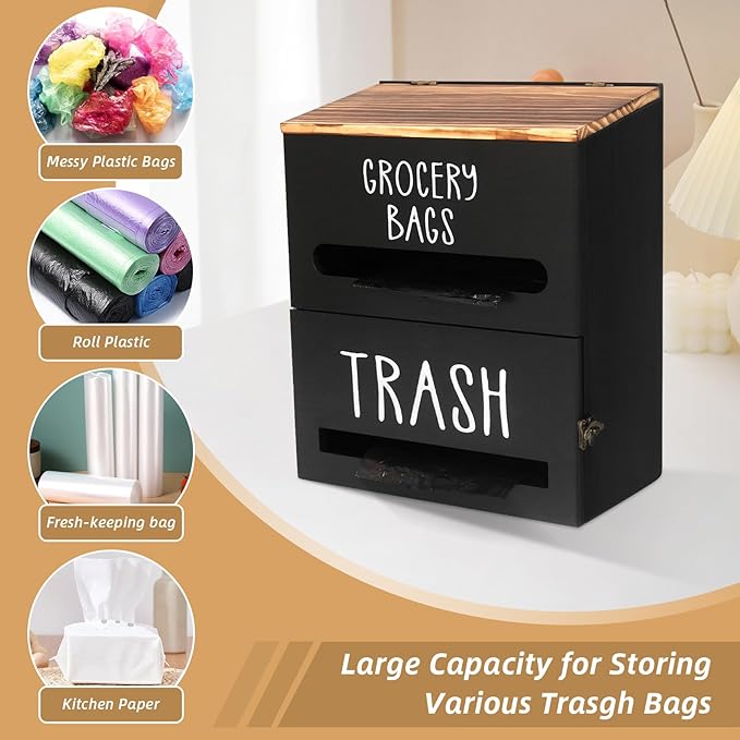 2 in 1 Trash Bag Dispenser, Double Wall Mounted, Wood Trash Bag Holder - Image 6