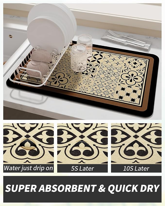 AMOAMI Coffee Mat Hide Stain Rubber Backed Absorbent Dish Drying Mat - Image 3