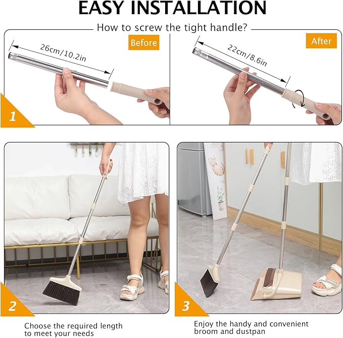 Broom and Dustpan Set with Long Handle, Light Weight Stainless Steel Poles - Image 6