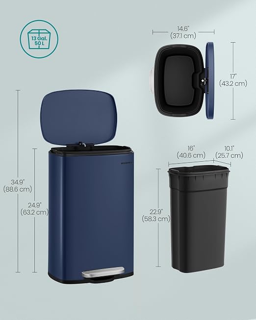 SONGMICS 13 Gallon Trash Can, Stainless Steel Kitchen Garbage Can, Recycling or - Image 6