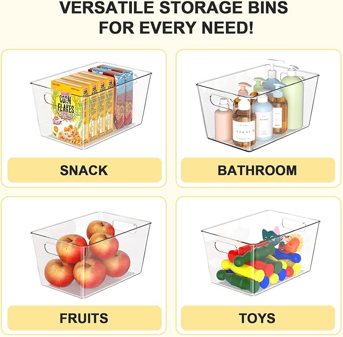 Set of 8 Clear Plastic Storage Bins, 6 Large +2 Small Pantry Organizers and - Image 5
