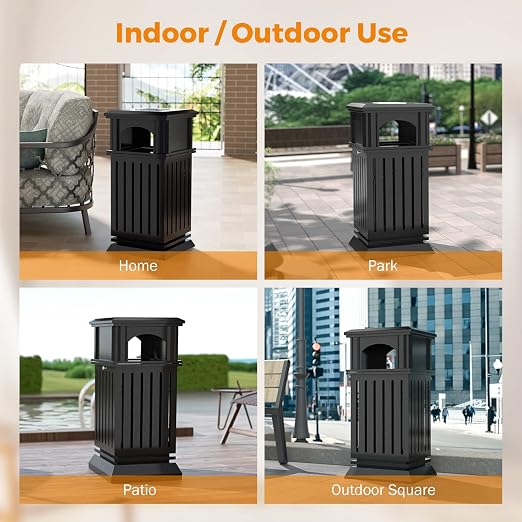 BEAMNOVA Trash Can Outdoor Top Tray Matte Black Stainless Steel Commercial - Image 7