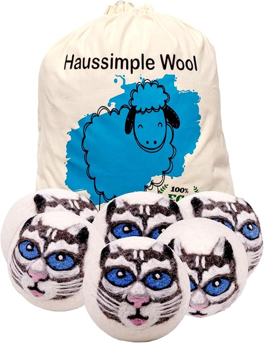 Wool Dryer Balls Organic Felt 6 Pack Laundry Fabric Softener, Extra Large by HAUSSIMPLE