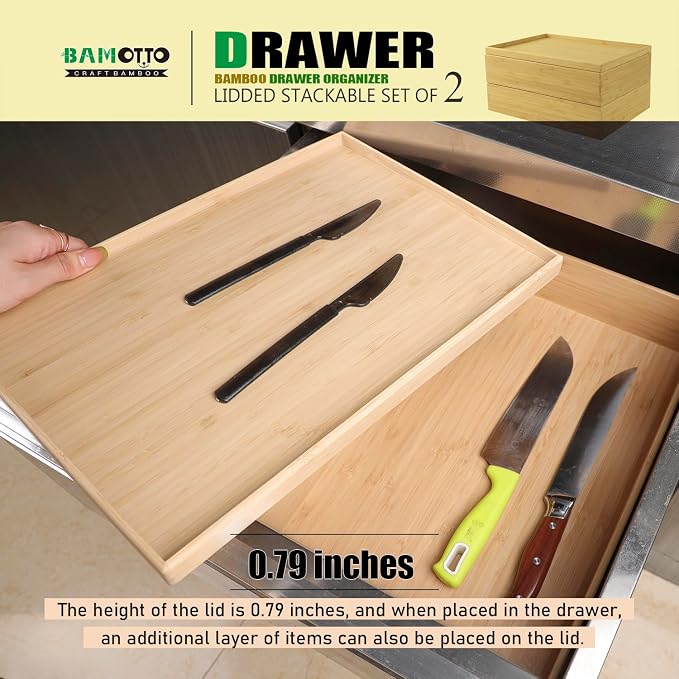 Stackable Bamboo Drawer Organizer Set – 2 Boxes - Image 3