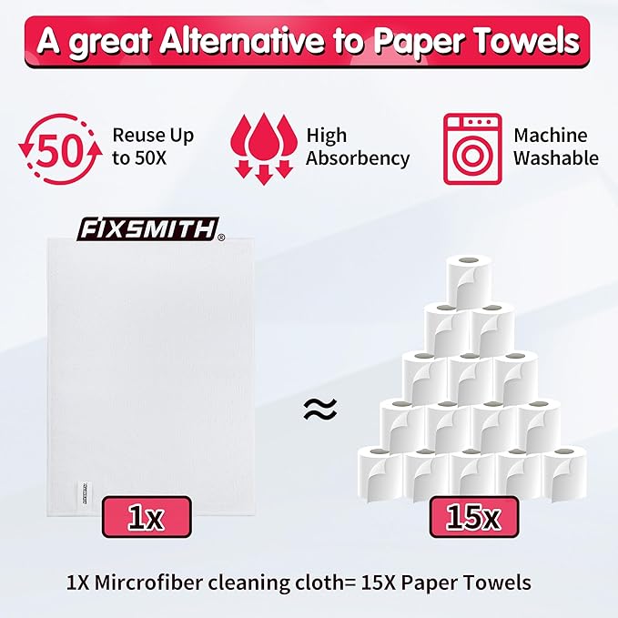 FIXSMITH White Microfiber Cleaning Cloth, Reusable Shop Towels, Microfiber - Image 4