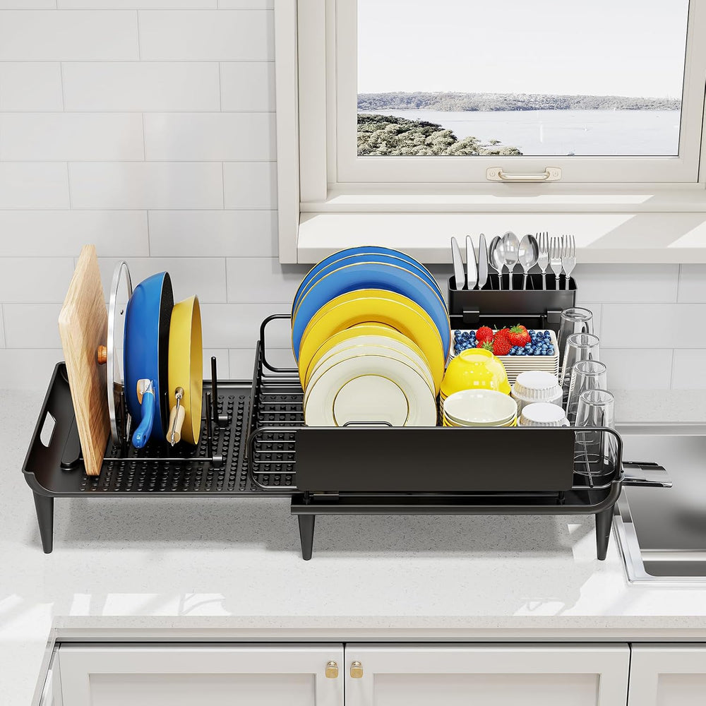Urackify Expandable Dish Drying Rack for Kitchen Counter with Drainboard