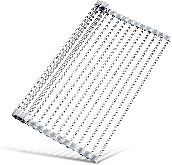 Tomorotec Stainless Steel Roll-Up Dish Drying Rack Marble Color Silicone Edges by Tomorotec