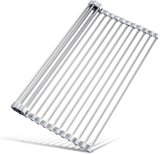 Tomorotec Stainless Steel Roll-Up Dish Drying Rack Marble Color Silicone Edges by Tomorotec