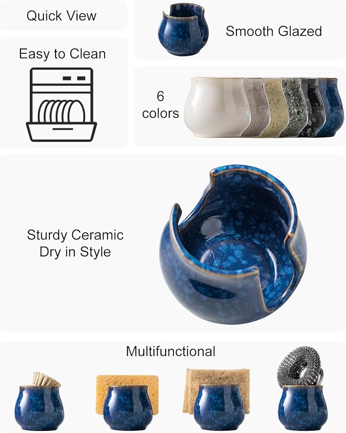 Ceramic Sponge Holder, Kitchen Sink Scrubby Caddy Organizer Dish Sponge Dish - Image 2