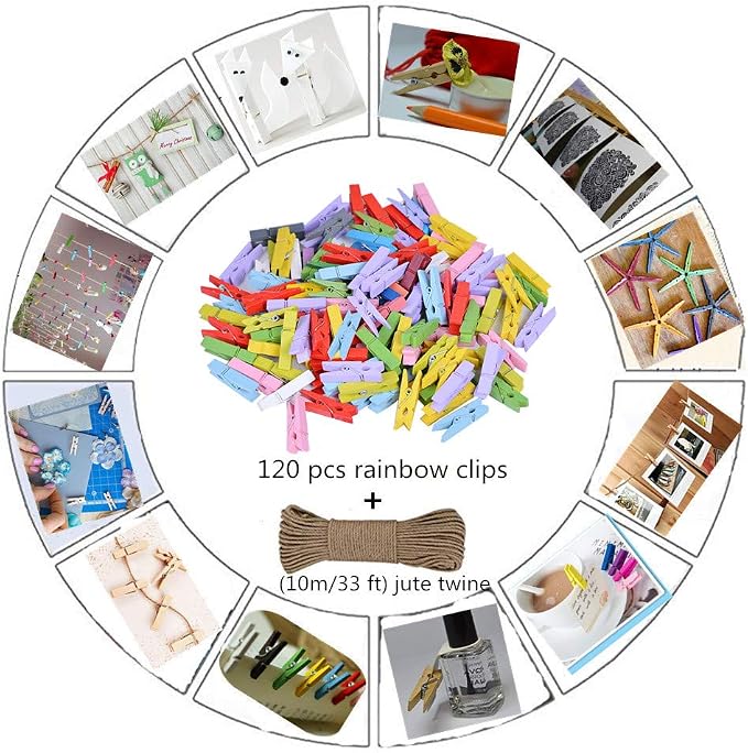 DurReus Tiny Clothes Pins Colorful Hang Up Photographs Drawings Party Clips - Image 5