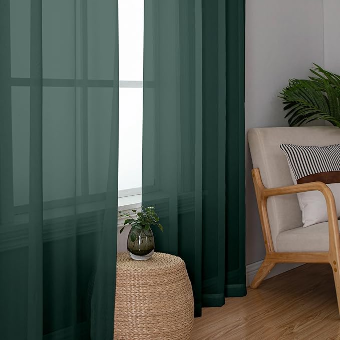Chyhomenyc Hunter Green Sheer Curtains 63 Inch Length 2 Panels, Rod Pocket - Image 3