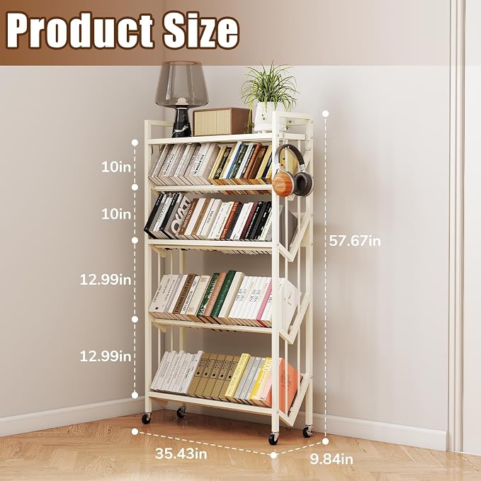 Book Carts 5 Tier 57.7x35.4x9.84 in Rolling Book Cart Large Capacity Bookshelf - Image 2