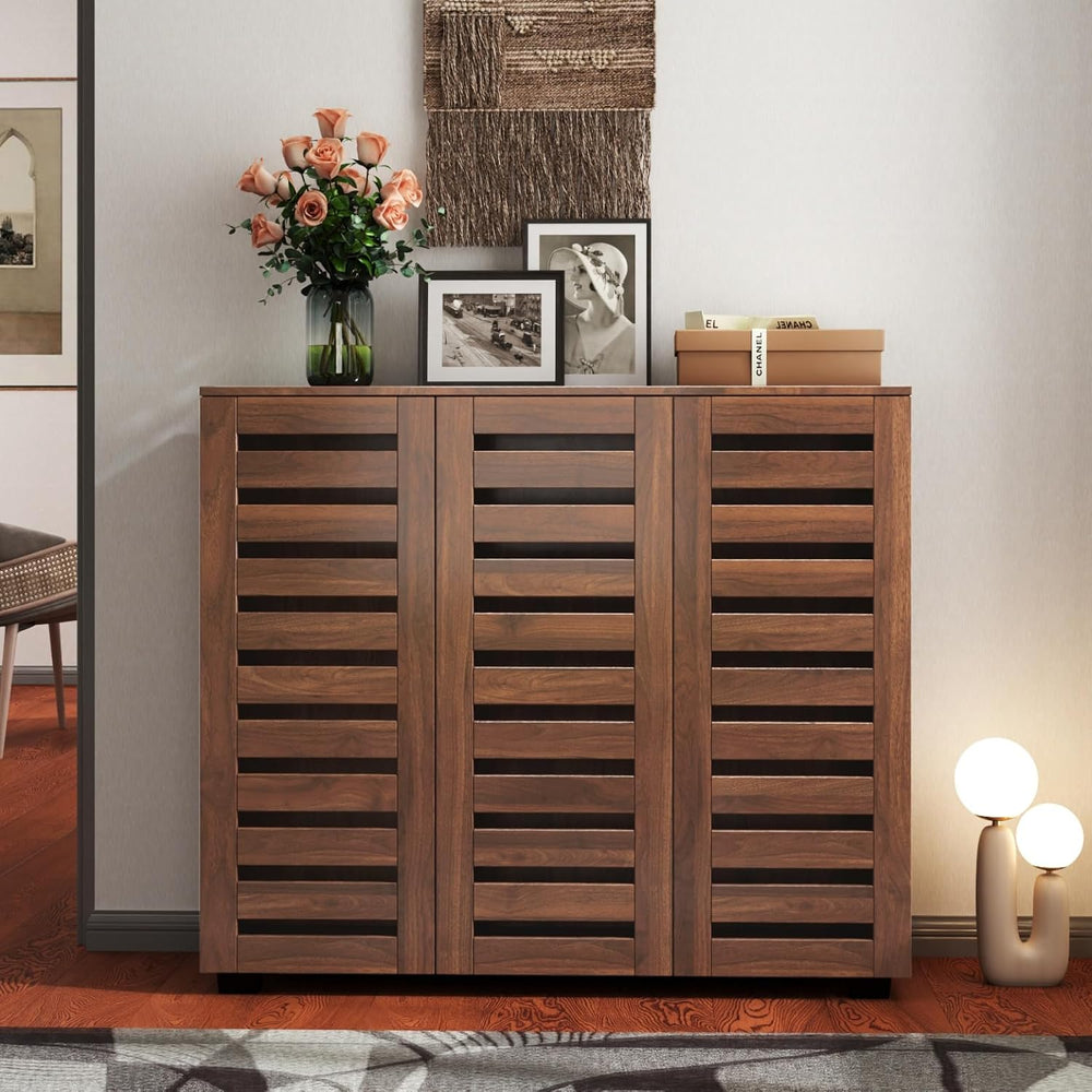 KEIKI 44.88'' Wooden Shoe Cabinet Storage for Entryway with 3 Louvere...