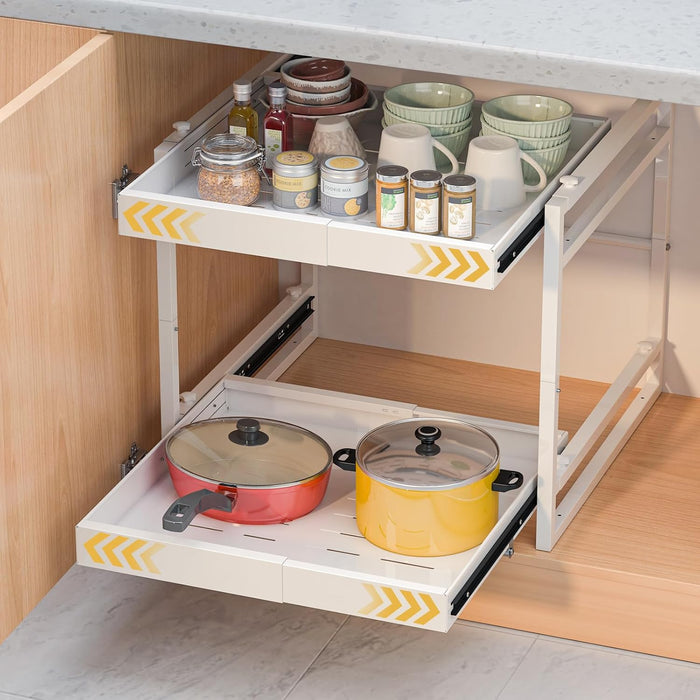 REALINN 2 Tier Pull Out Cabinet Organizer, 21 inch Depth Slide Out Shelves