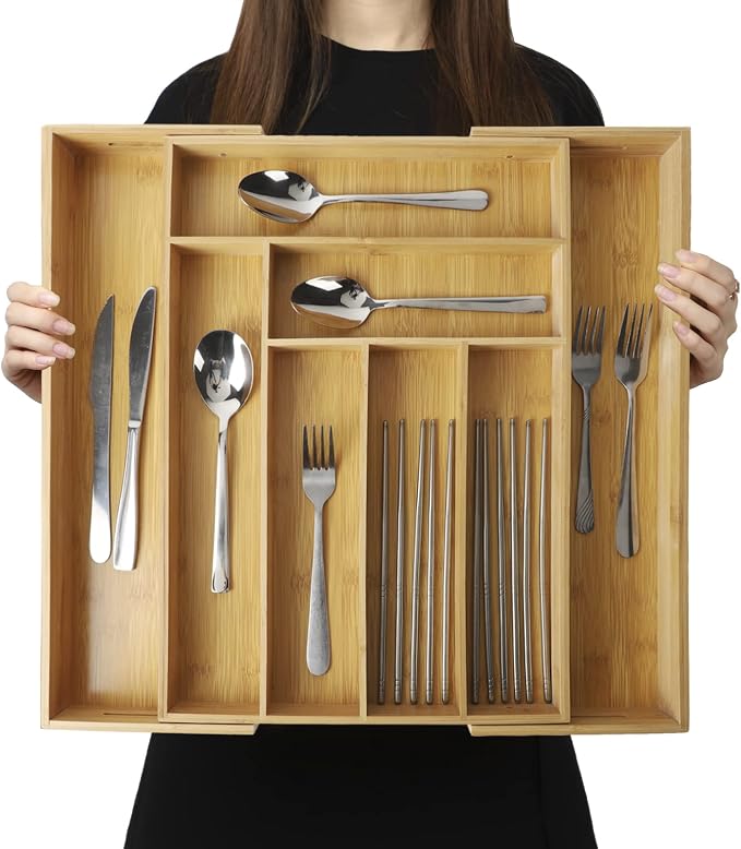 Expandable Bamboo Drawer Organizer – Large 20"x16.9" Size by BAMOTTOCRAFTBAMBOO