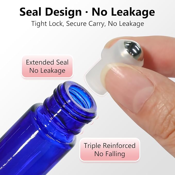 KEYWING 54 Pack Blue Essential Oil Roller Bottles – 10ml Glass Roll-On Bottles - Image 4