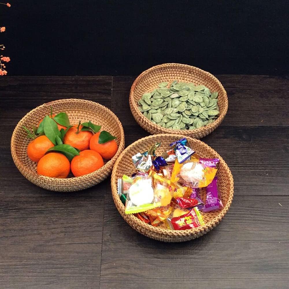 Small Round Keys Basket for Entryway Woven Baskets for Organizing | Tabletop Decorative Wicker Organizer Basket for Keys Wallet Cell Phone for Fruit Candy Cracker