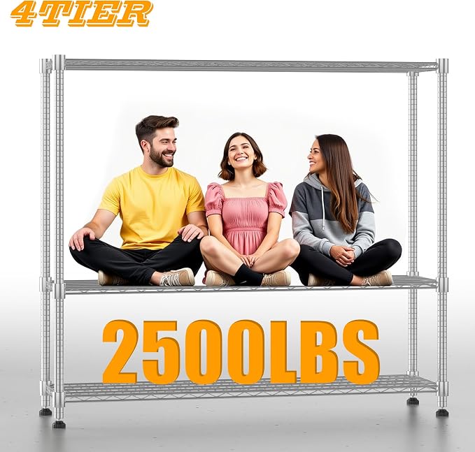 Himimi Storage Shelves with Wheels, 4-Tier Heavy Duty Steel Wire Rack Storage