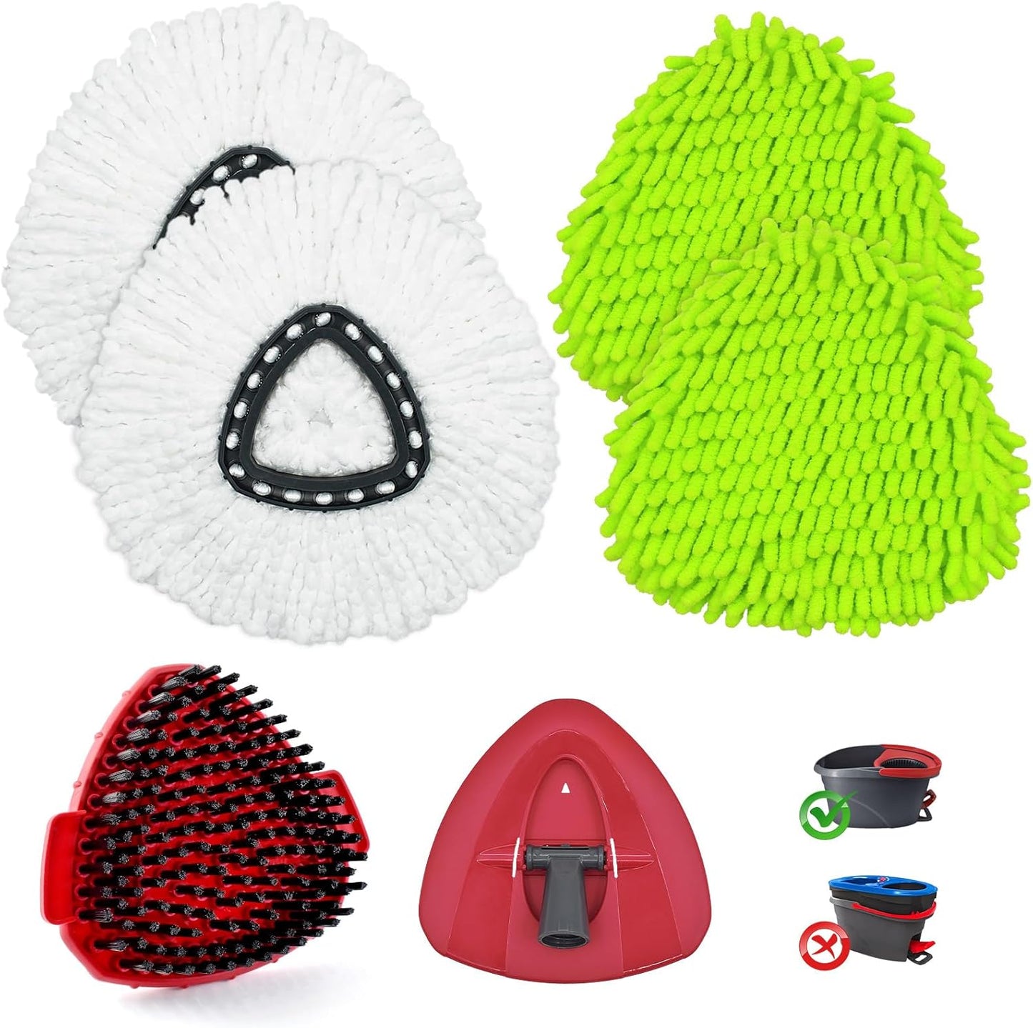 Mop Heads Replacement for Ocedar, Mop Replace Head for Ocedar EasyWring 1 Tank, Include 4 Microfiber Refills Replacement Head Deep Cleaning Machine Washable,1 Upgrade More Bristles Scrub Brush,1 Base