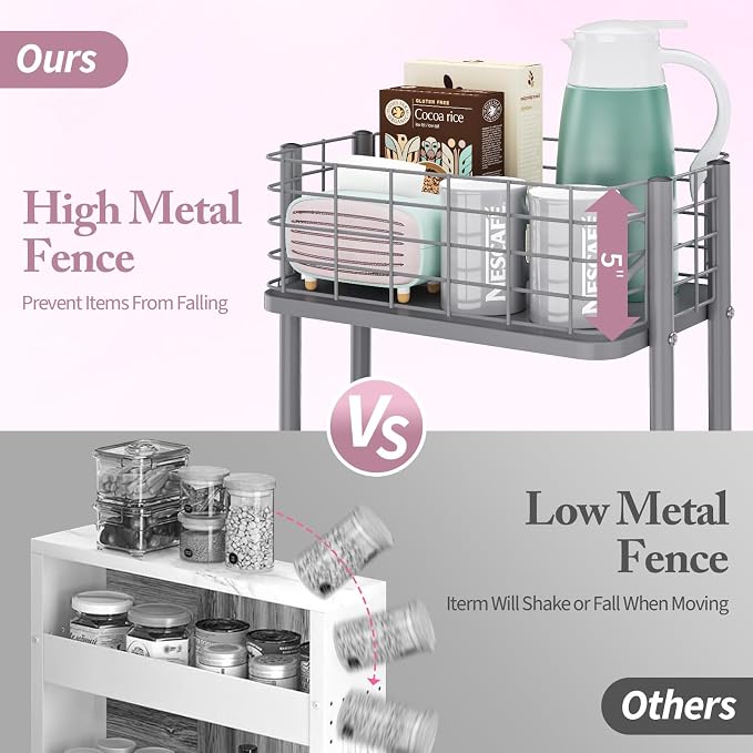 KINGRACK 3 Tier Metal Rolling Cart, Kitchen Organizers and Storage, Slim - Image 3