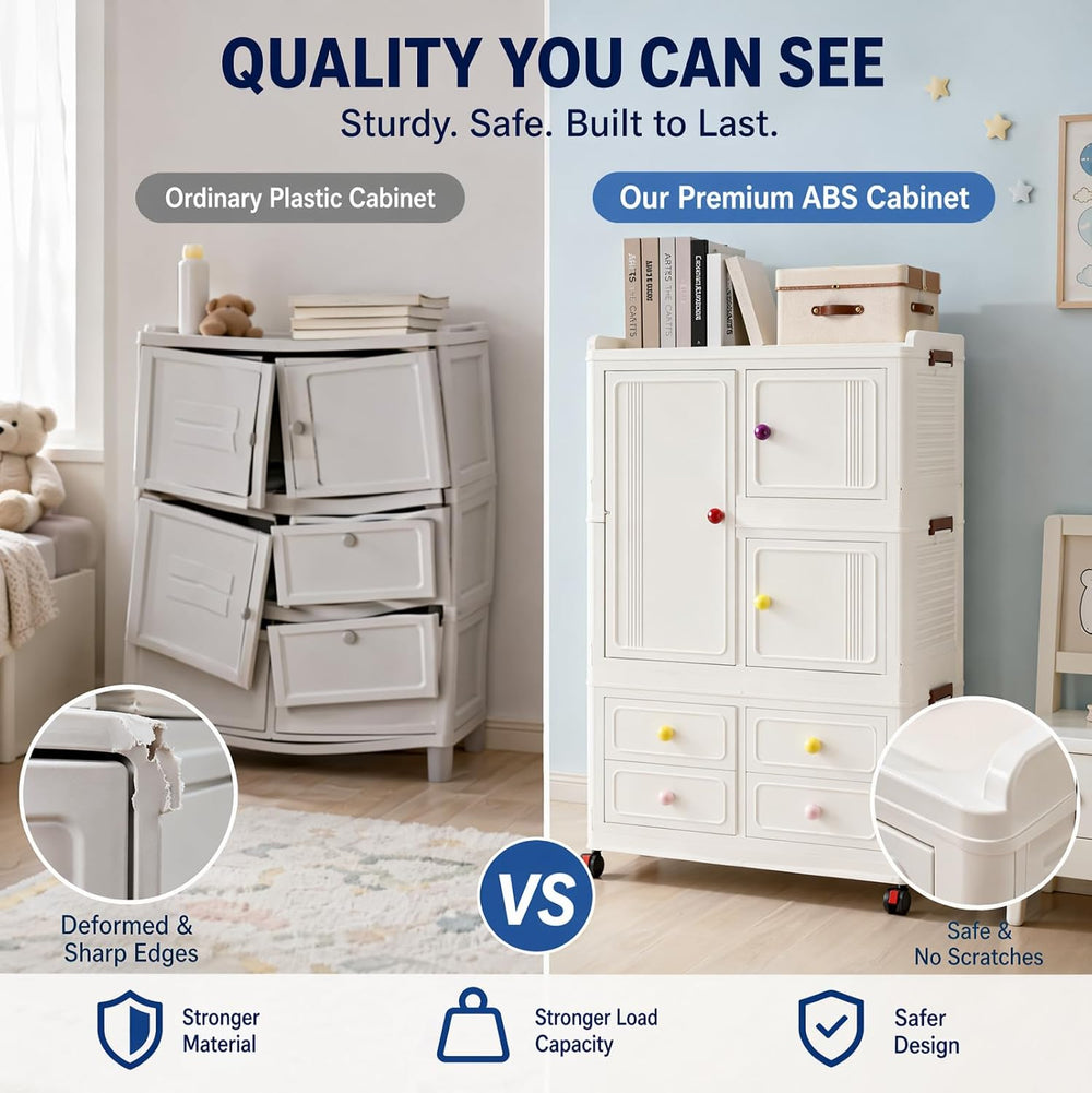 Foldable Storage Cabinet with Wheels & Lids, Large Capacity Closet Organi...