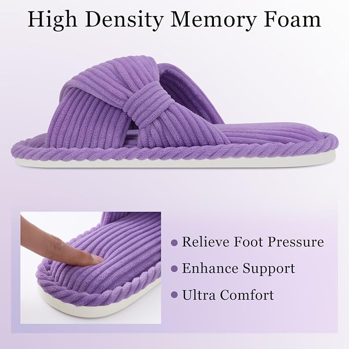 Evshine Summer House Slippers for Women Corduroy Cross Bow Indoor Slippers Open - Image 4