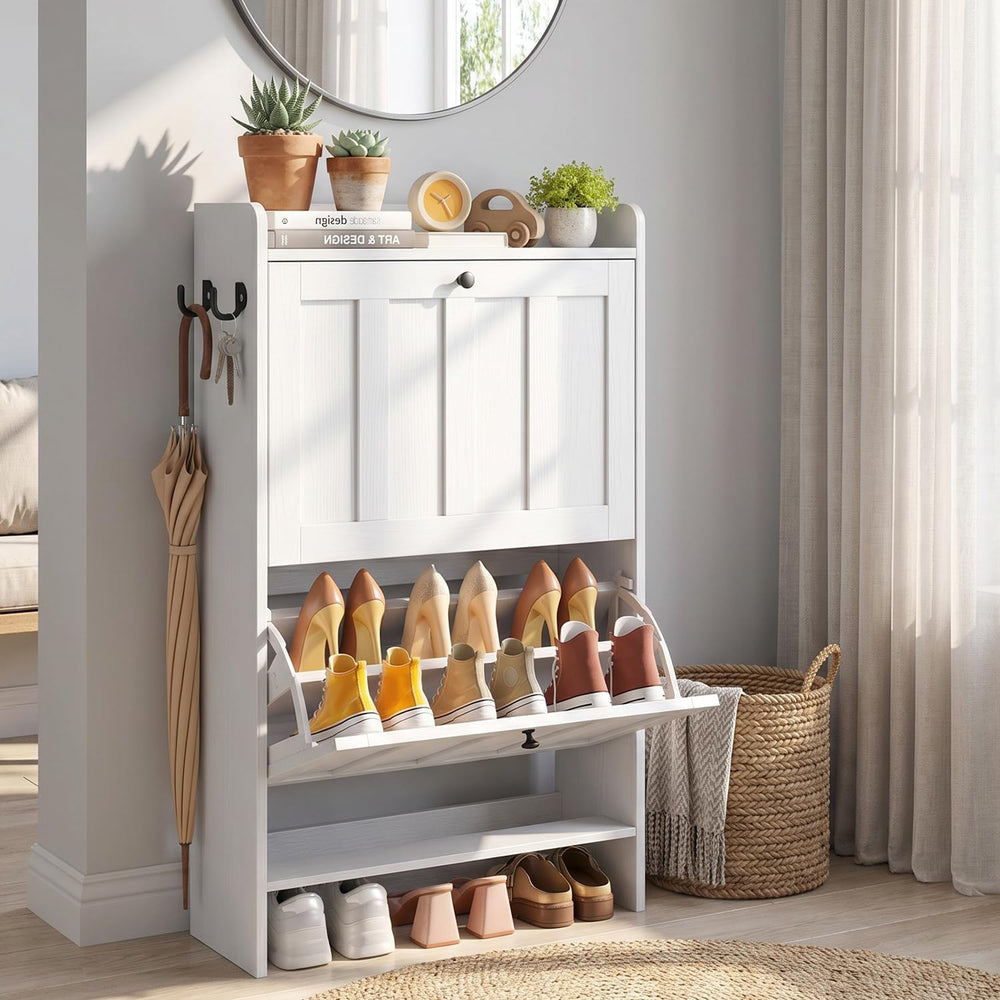 Gizoon Shoe Cabinet with 2 Flip Drawers, White