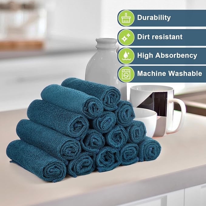 Tenare 100 Count12'' x 12'' Microfiber Cleaning Cloths Reusable Cleaning Rags - Image 5