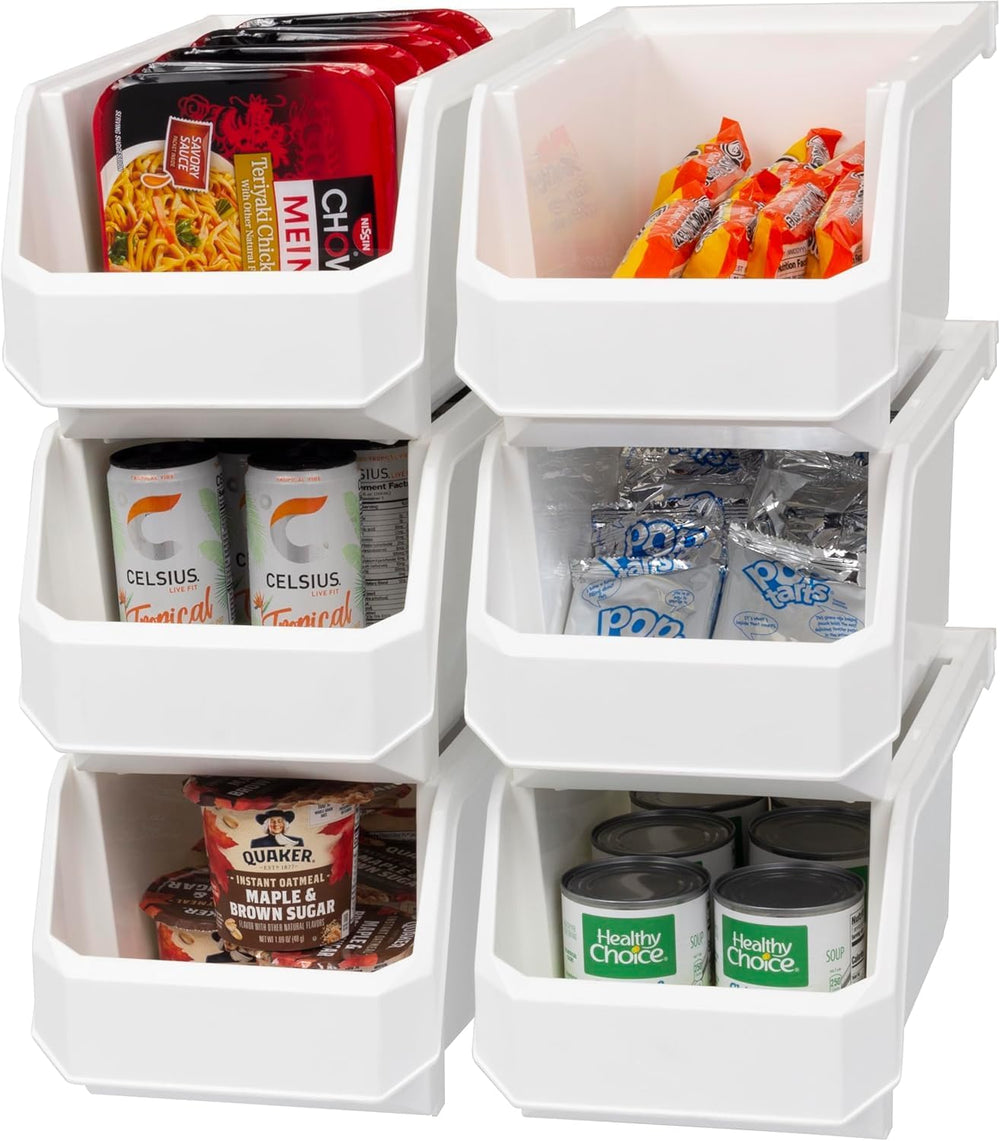 ReadySpace Large Stackable Plastic Storage Bins, 6-Pack, White