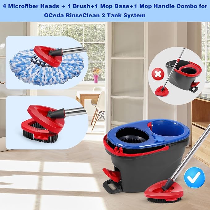 4 Pcs Mop Replace Heads & 1 Scrub Brush & 1 Base Combo - Image 2