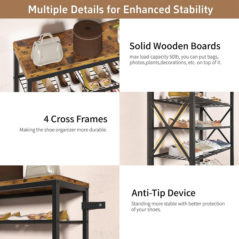 6-Tier Shoe Rack Organizer, Large Capacity Shoe Shelf with Metal Shelves, Hol...