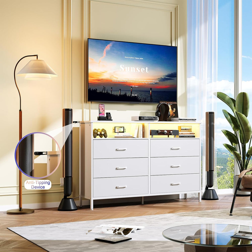 White Dresser for Bedroom 6 Drawer Dresser Fabric Vertical Storage Tower