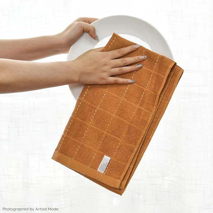 Artoid Mode Checkered Designed Cotton Beige Caramel Terry Kitchen Dish Towels - Image 5