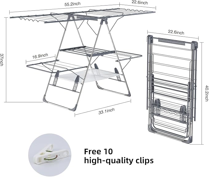 Clothes Drying Rack, Foldable 2-Level Laundry Racks - Image 3