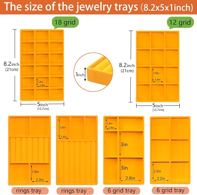 Set of 8 Stackable Velvet Jewelry Trays Organizer Jewelry Display Storage Box - Image 3