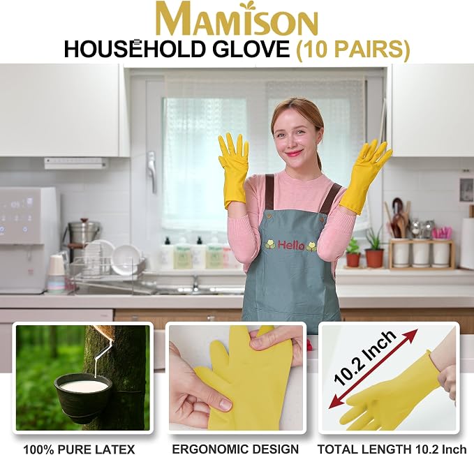 MAMISON 10 Pack Simple and Short Hands Gloves, Reusable Non-Slip Rubber Gloves - Image 2