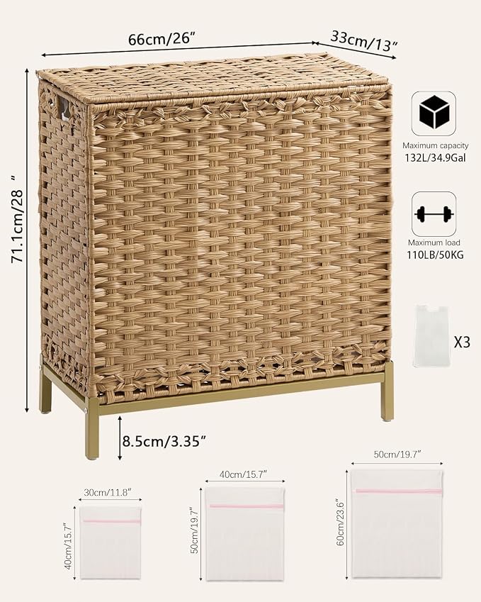 Laundry Hamper with Lid 132 L, Clothes Hamper with Lid, Handwoven Rattan - Image 5