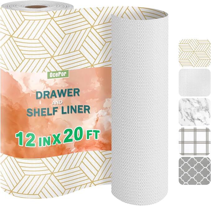 OcePor Non-Adhesive Drawer and Shelf Liner 12IN x 20FT，Non Slip Cabinet and by OcePor