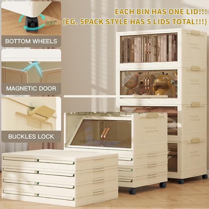 Storage Bins with 5 Lids, 92Qt Extra Large Collapsible Storage Bin with Golden - Image 3