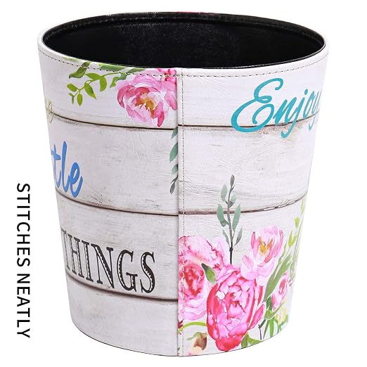 PU Leather Small Trash Can Wastebasket, Round Garbage Container Basket - Image 8