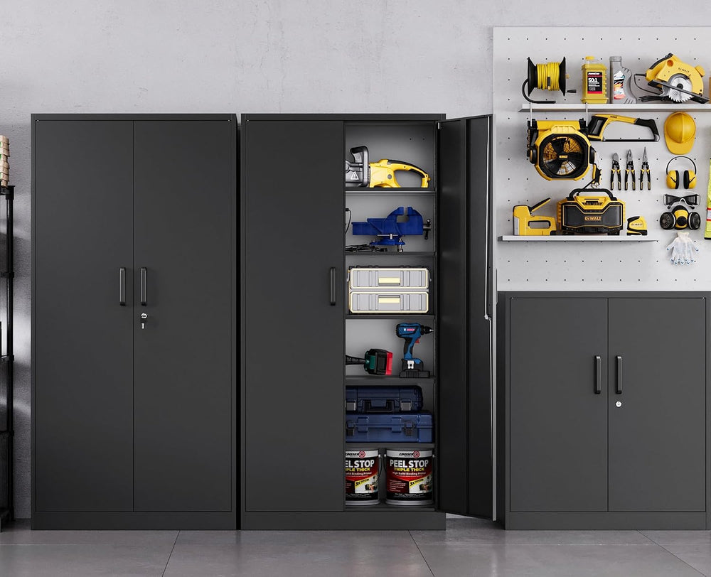 MIIIKO Metal Garage Storage Cabinet with 2 Doors and 5 Shelves,71" Metal...
