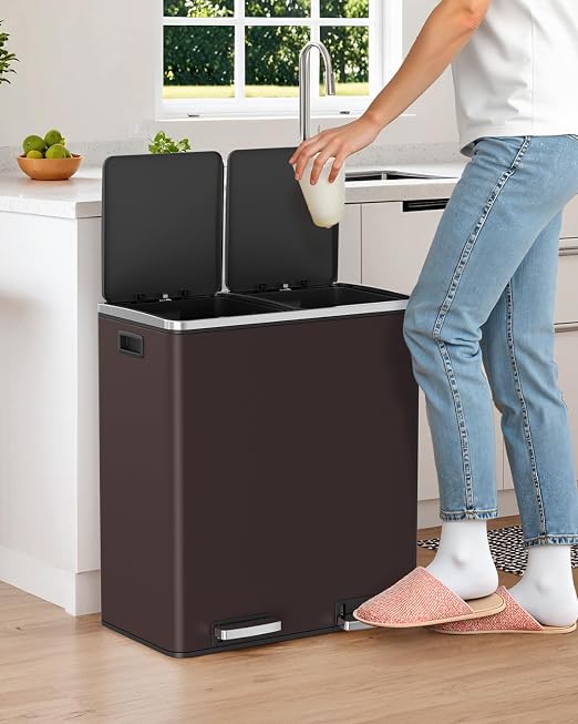Arlopu 16 GallonStainless Steel Trash Can, 60L Dual Compartment, Metal Kitchen - Image 8