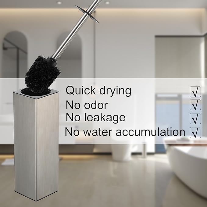 BGL Square Toilet Brush with Holder, Stainless Steel Rubber Painted Toilet Bowl - Image 4