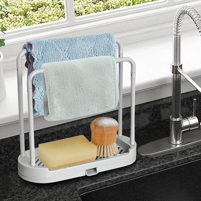 Kitchen Sponge Holder Dishcloth Hanger, Kitchen Sink Rack Tray Organizer Stand - Image 3
