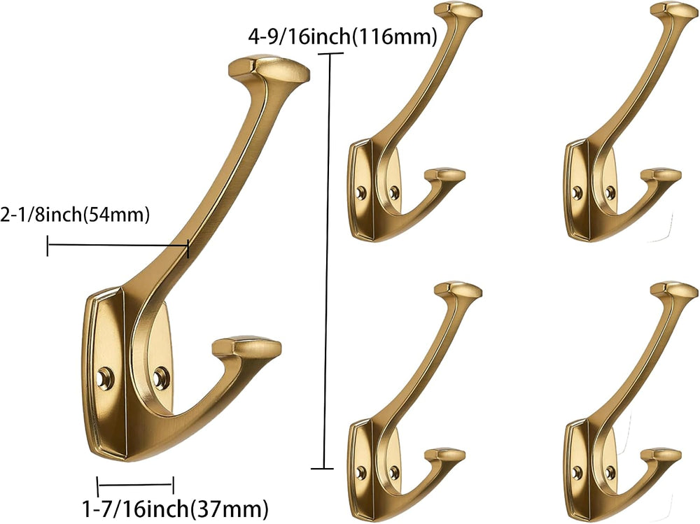 Brushed Brass Hooks Wall Mounted Decorative Solid Heavy-Duty Coat Hooks for T...