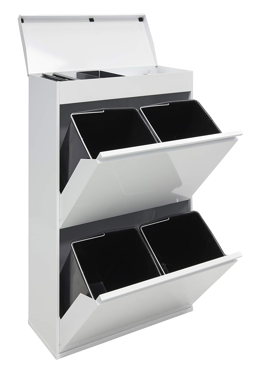 Arregui 4-Cube Steel Waste and Recycling Bin and Multi-Purpose Top Tray, White, 97.5 x 58.6 x 24.4 cm