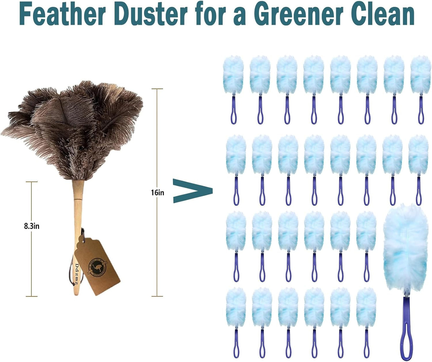 Ostrich Feather Duster for Cleaning-Furniture Dusters with Handle Ddzmz Hand Duster with Fluffy Natural Genuine Feather Reusable Household Duster, Gray and Brown(Length 16")