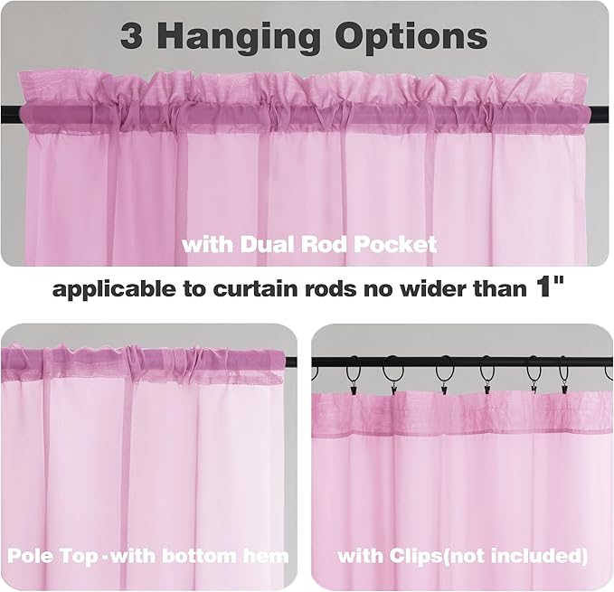 Chyhomenyc Pink Sheer Curtains 72 Inch Length 2 Panels, Light Filtering Soft - Image 2