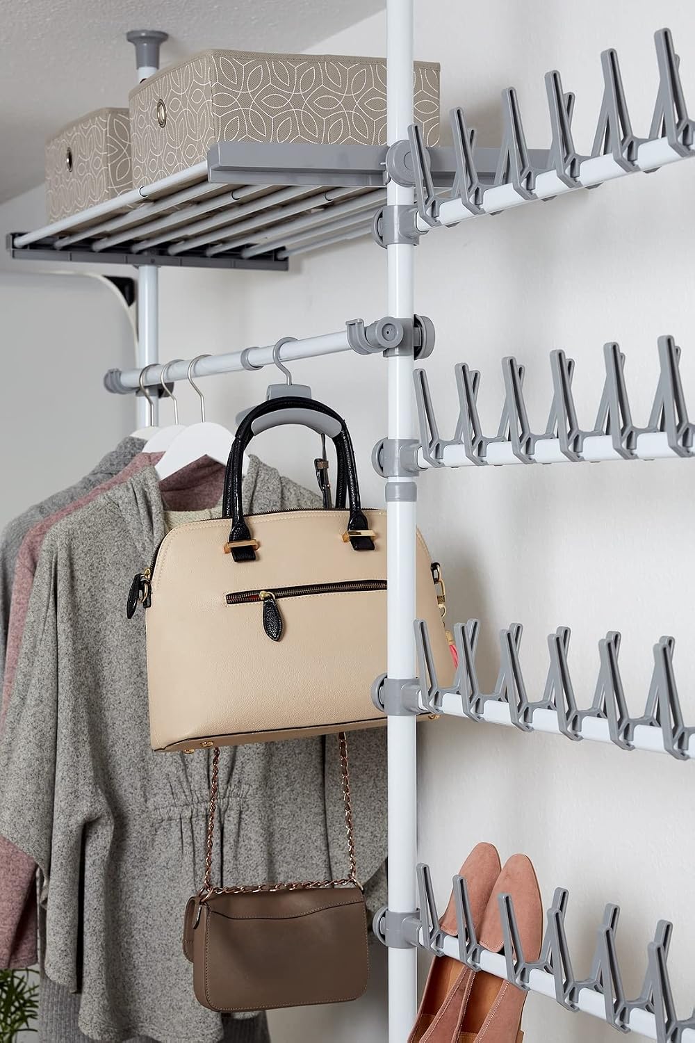 Wenko Adjustable Organizer Shoe Rack, White/Grey, 94 x 165-300 x 9 cm