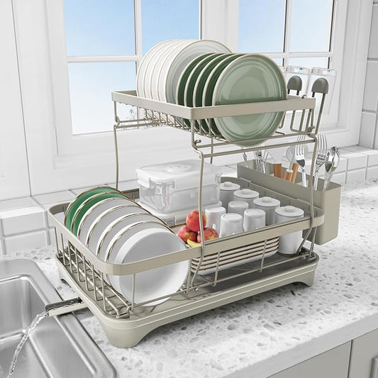 Dish Drying Rack for Kitchen Counter, Two-Tier Dish Rack by HOMEBOSILY